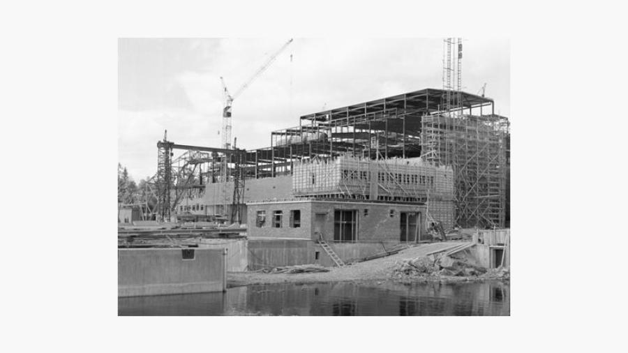 Bygge av fjärrvärmekraftverket. ca. 1958